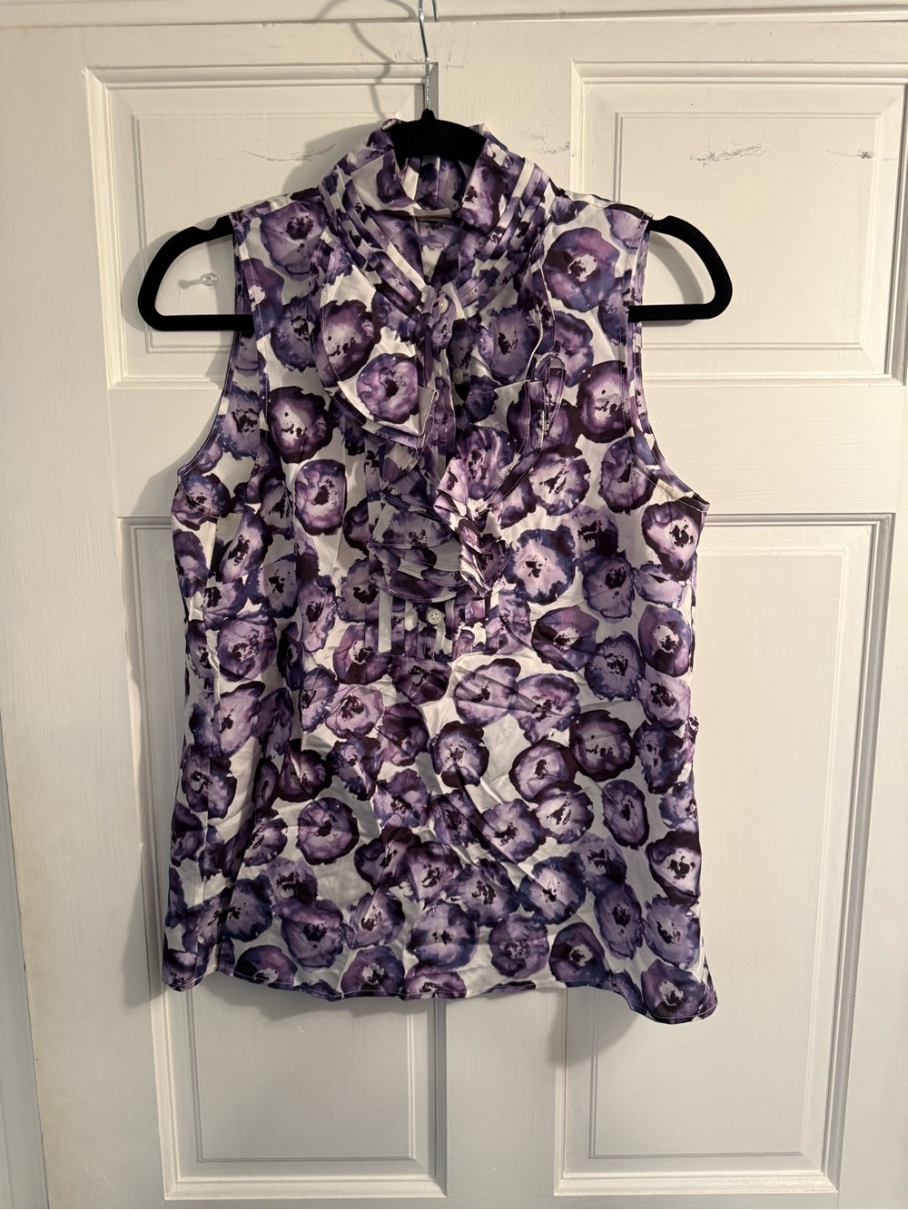 J. Crew Purple Floral Ruffle Sleeveless Blouse